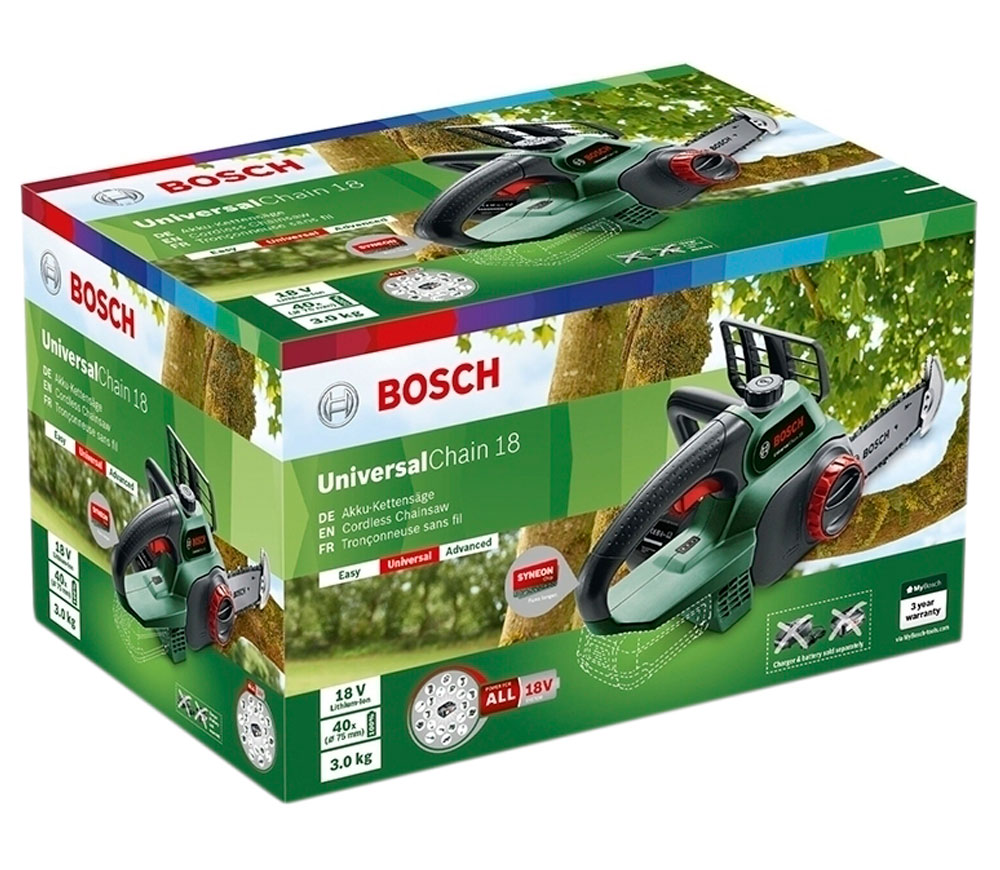Цепная пила аккумуляторная (без аккумуляторов) BOSCH UniversalChain 200мм 18В-9