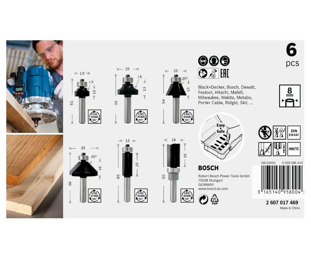 Set 6 freze pe lemn Bosch 2607017469 Ø8 mm-4