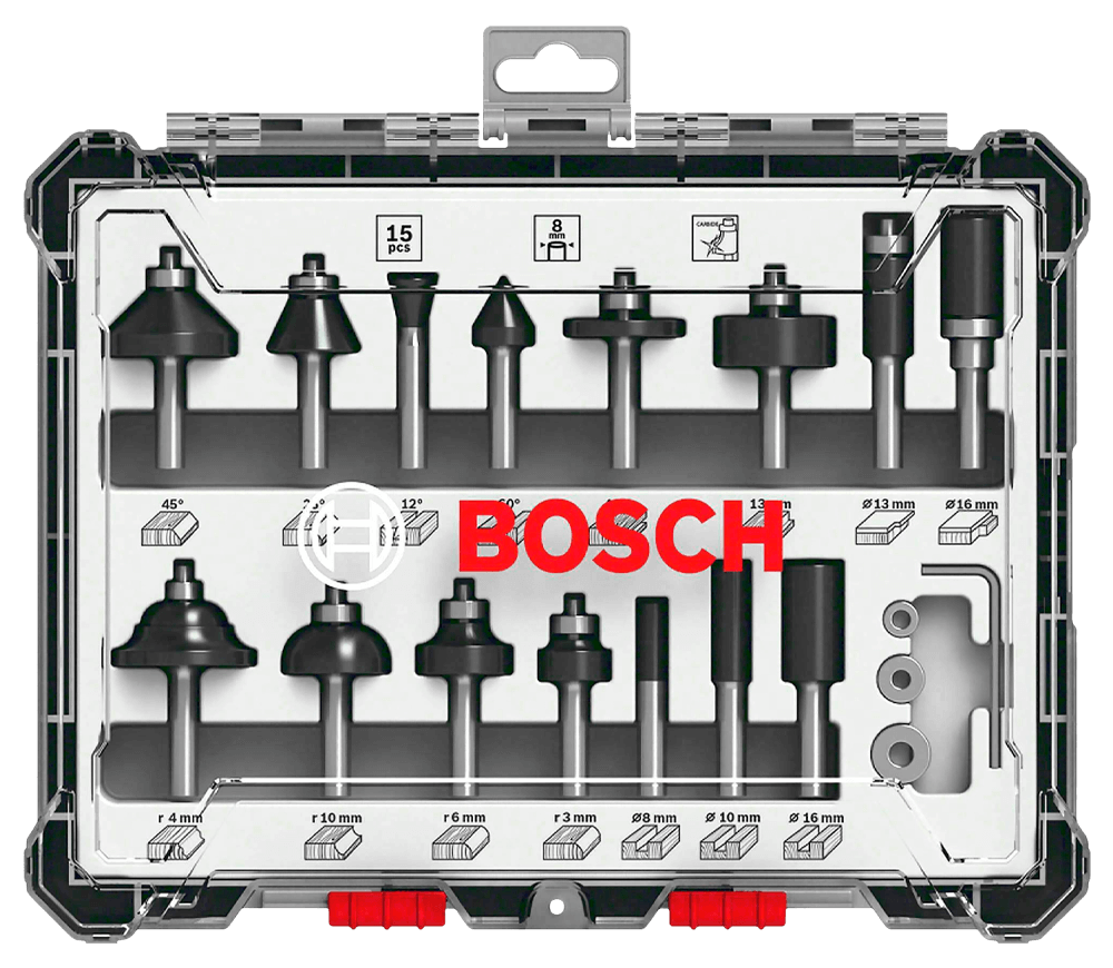Set 15 freze pe lemn Bosch 2607017472 Ø8 mm