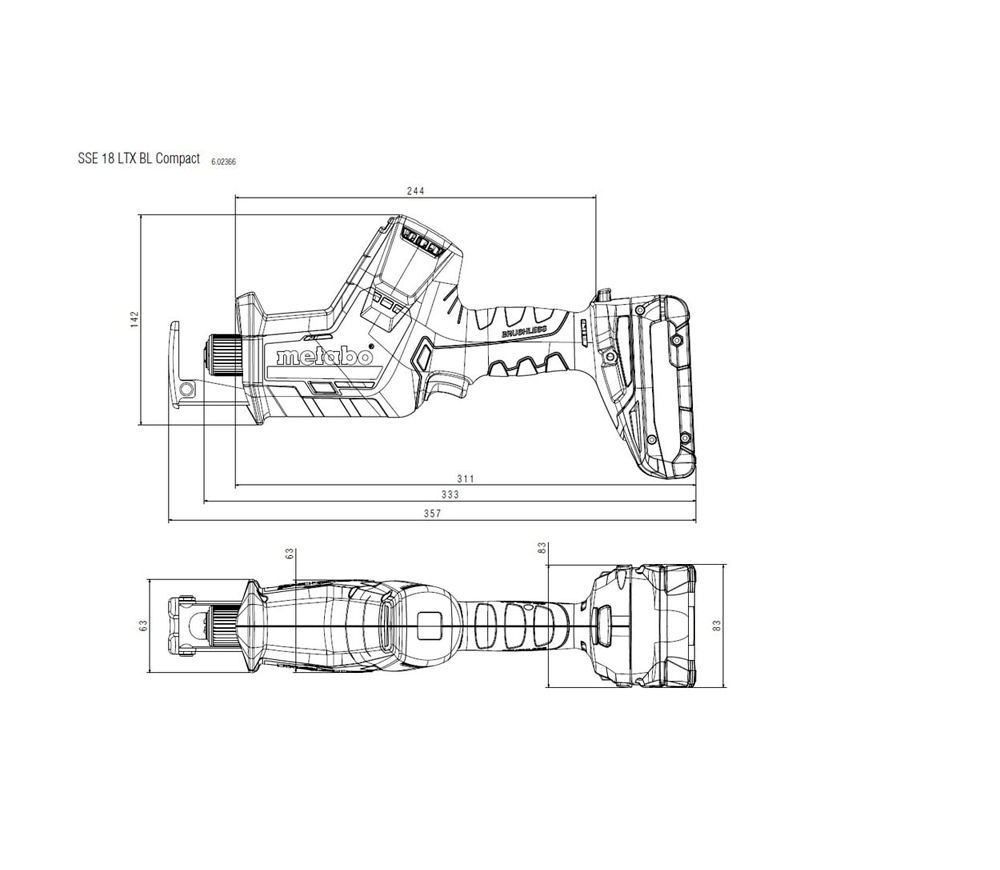 Лобзик аккумуляторный (без аккумуляторов) METABO SSE 18 LTX BL Compact 18В-4