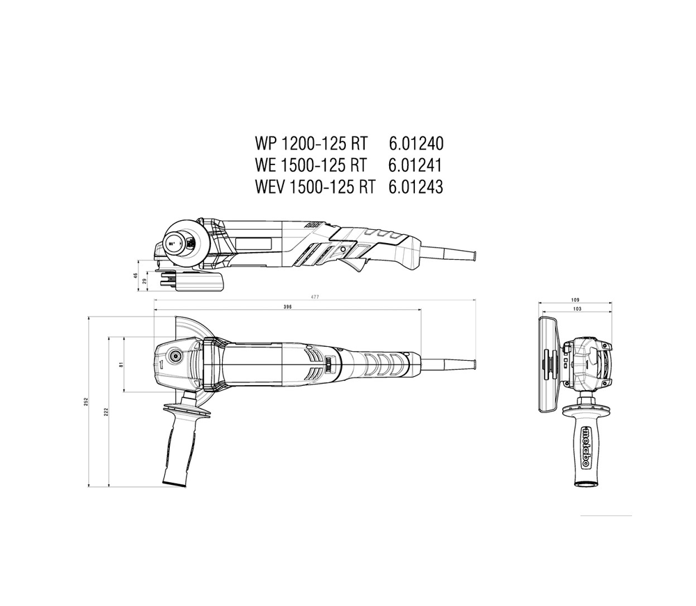 Угловая шлифмашина METABO WEV1500-125R  1500вт 125мм-3