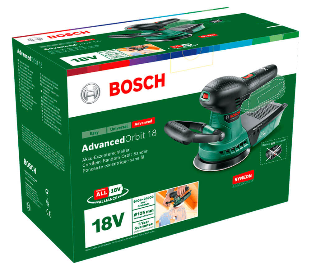 Mașină de șlefuit excentrică fără fir (fără bat) BOSCH ADVANCED ORBIT 125mm 18V-9