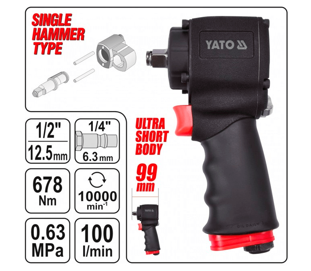 Mașină de înșurubat cu impact pneumatică YATO YT09512 678Nm 10000rot/min-4