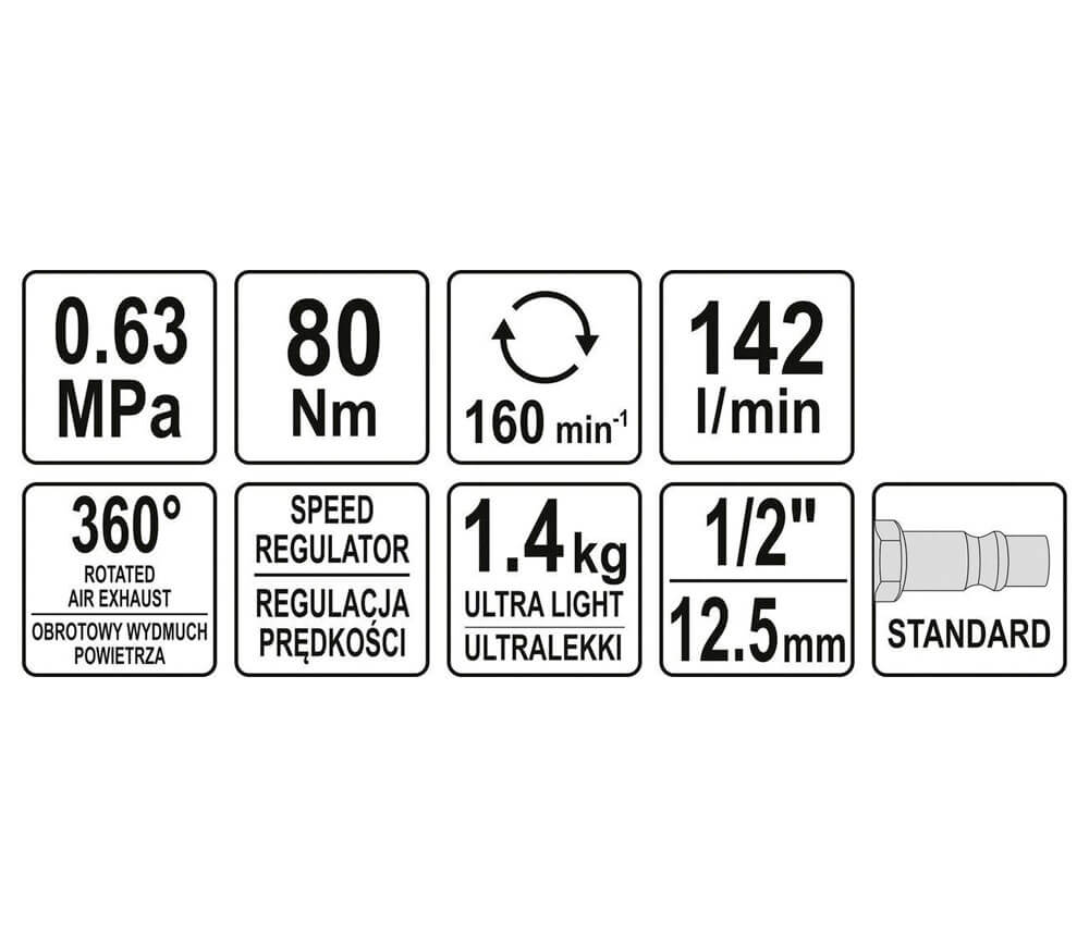 Cheie pneumatica cu clichet YATO YT09803 1/2" 80Nm 160rot/min-5