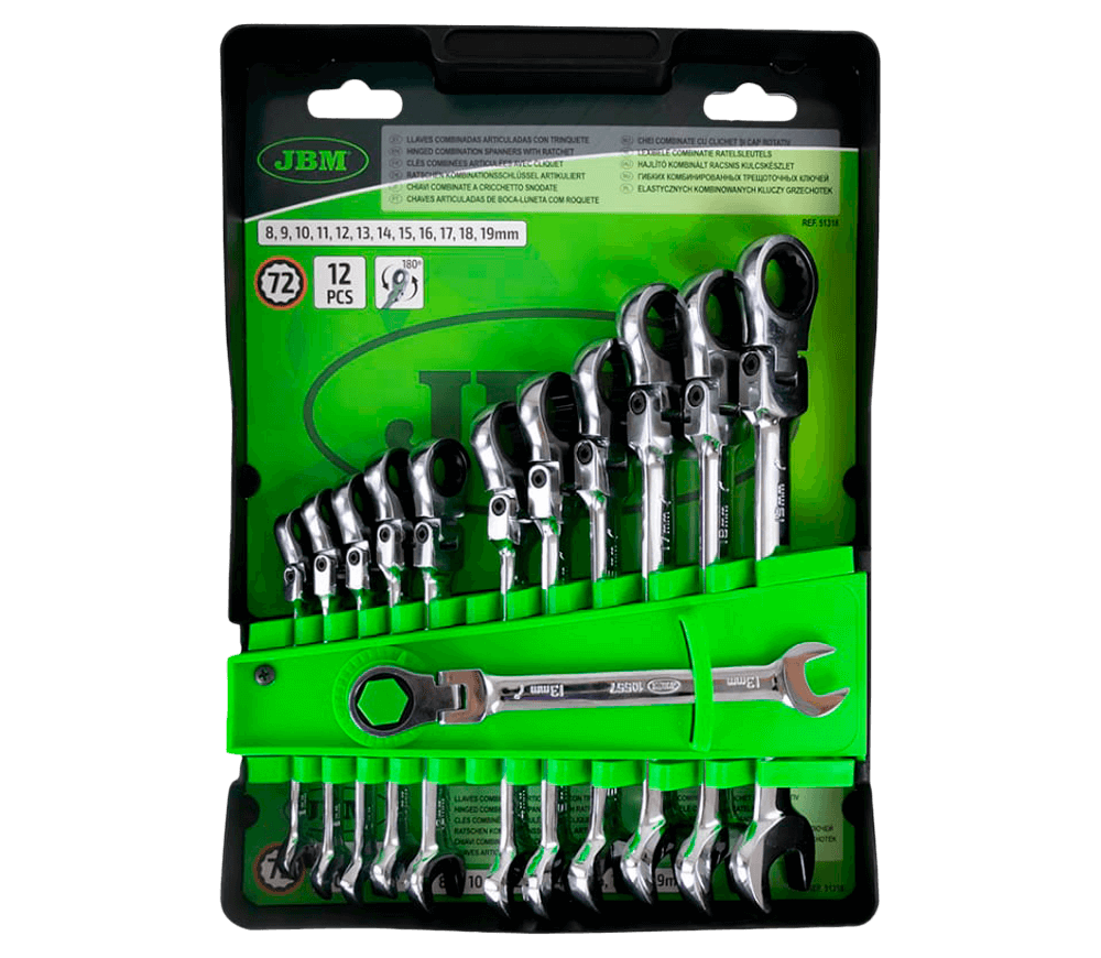 Set 12 chei combinate cu clichet și articulație JBM 51318 8x19mm