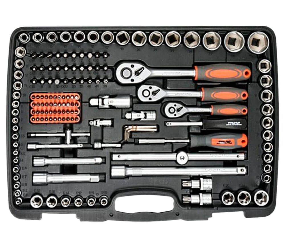 Set chei combinate, duze tubulare și biți STHOR STH58691 216unit. 4-32mm 1/2-1/4-3/8"-3