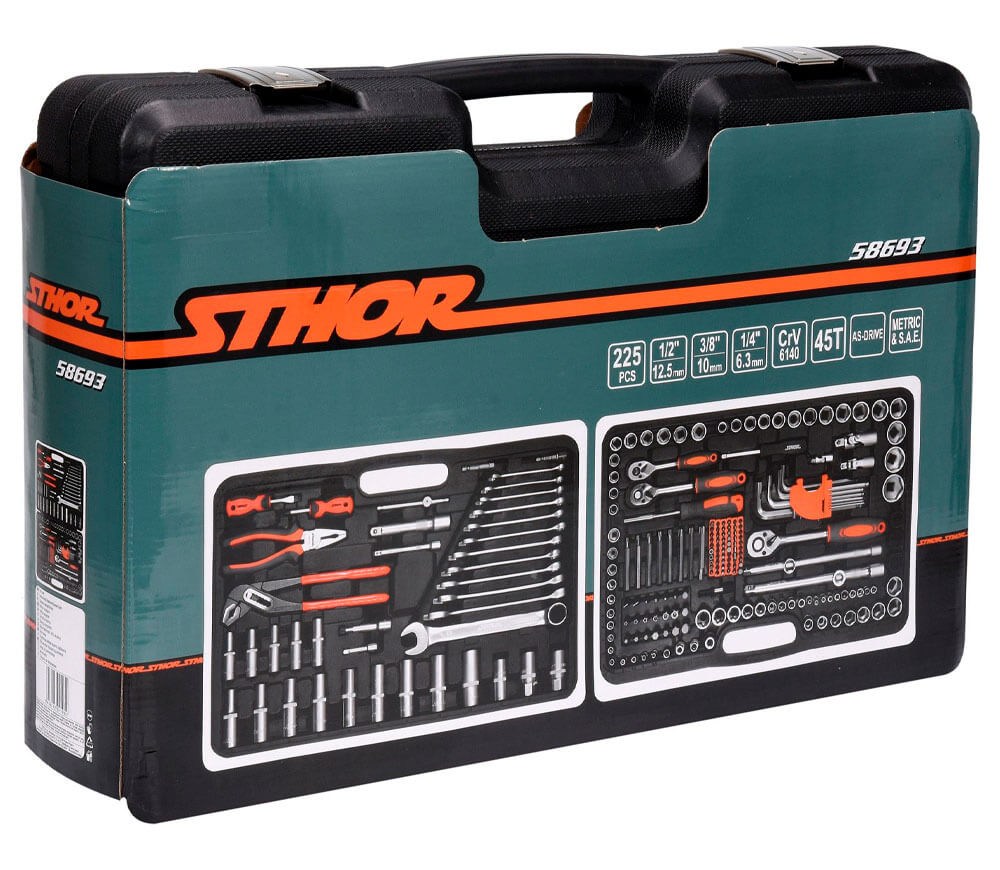 Set chei combinate, duze tubulare și biți STHOR STH58693 225unit. 4-32mm 1/2-1/4-3/8"-4