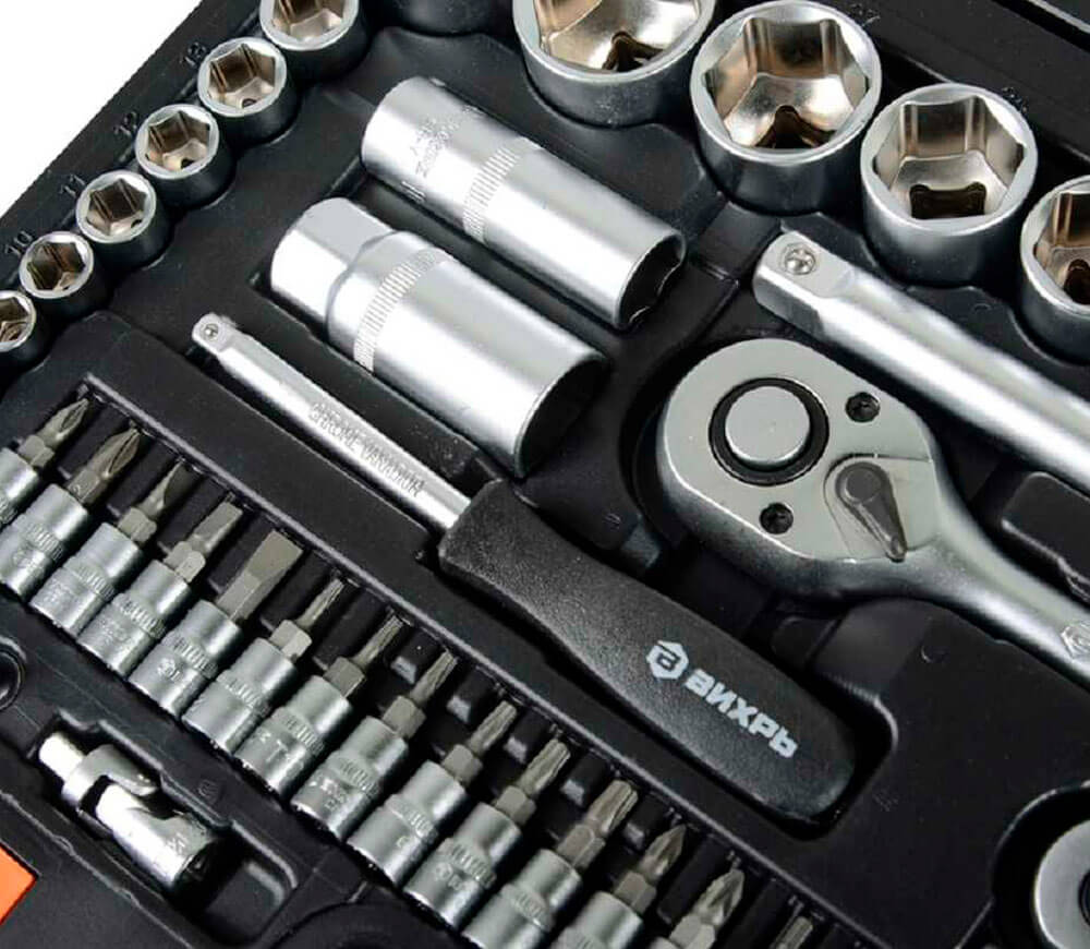 Set chei combinate, duze tubulare și biți VIHRI 73676 82unit. 4-32mm 1/2-1/4"-3