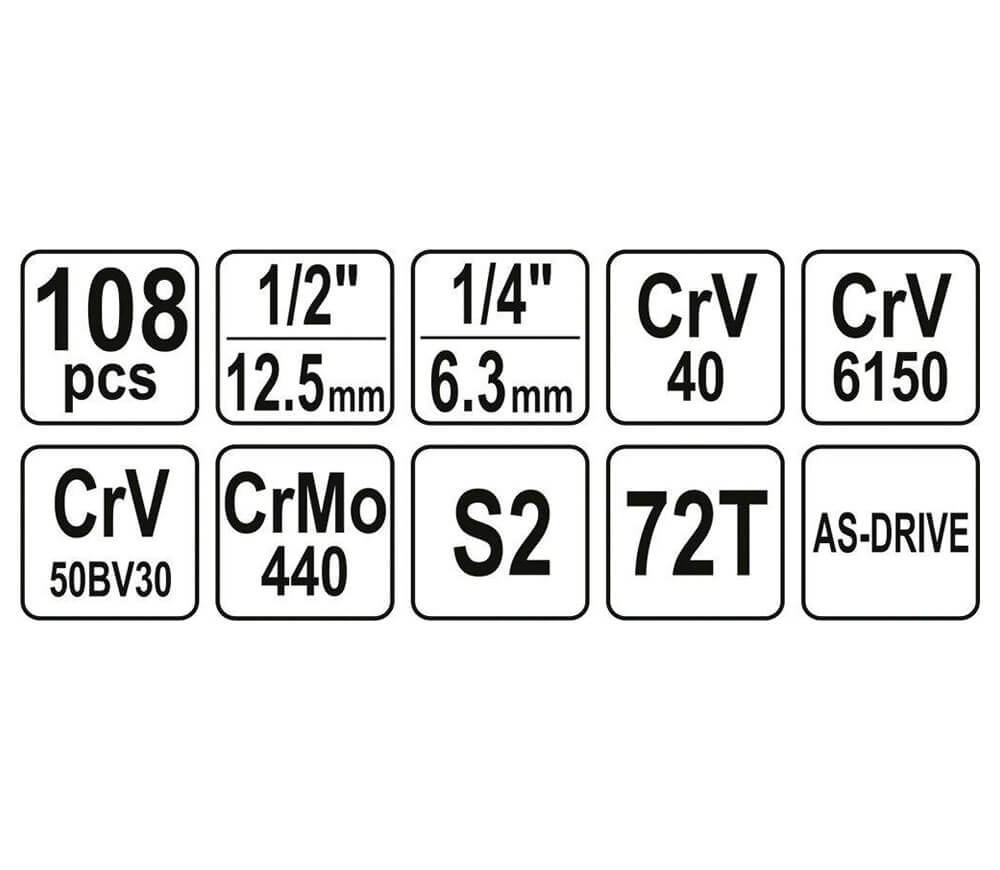 Set 108 duze tubulare și biți YATO YT38791 10-32mm-5