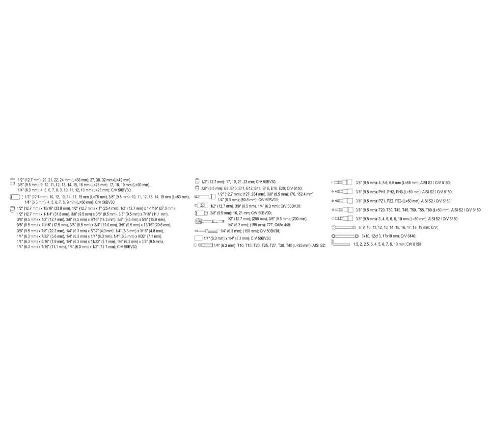 Набор комбинированных ключей, торцевые головки и бит YATO YT38811 150шт. 4-32мм 1/2-1/4-3/8"-6