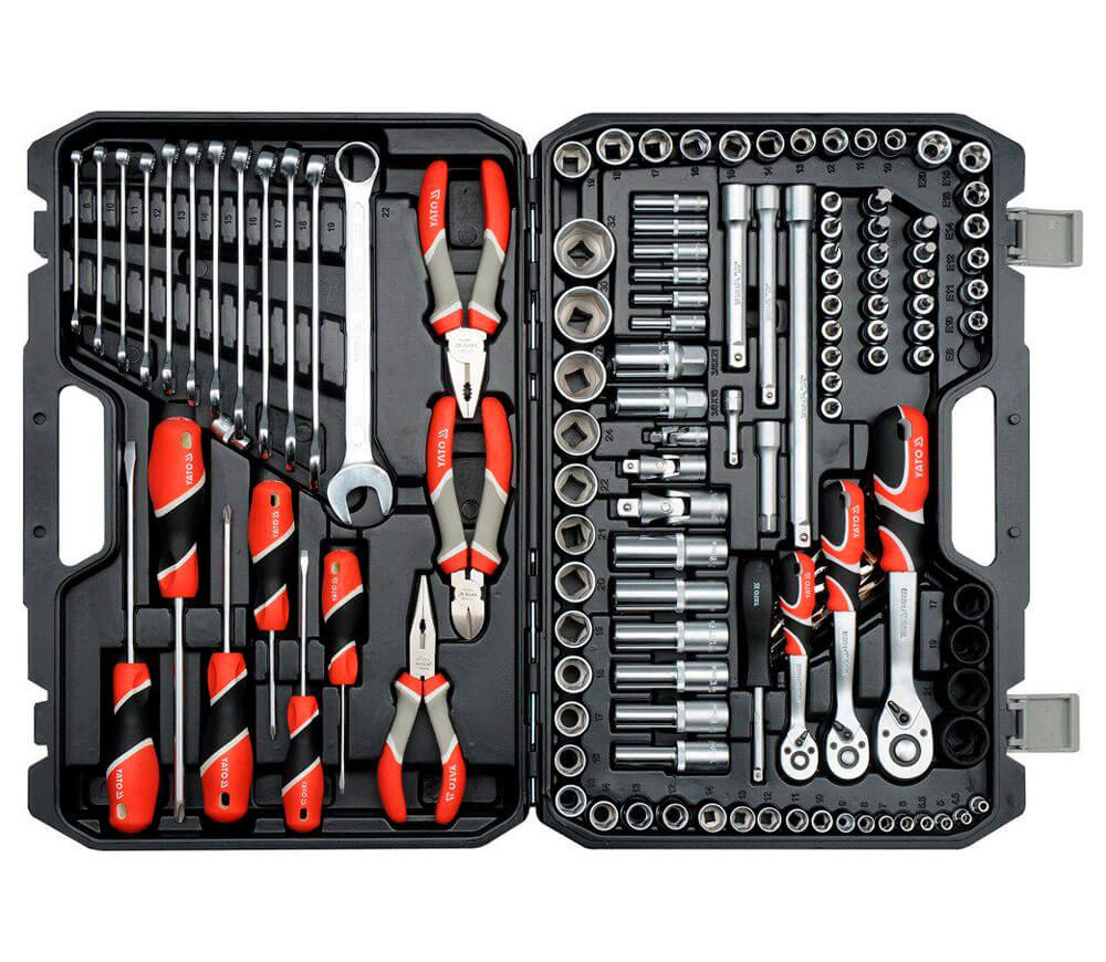 Набор комбинированных ключей, торцевые головки и бит YATO YT38881 129шт. 4-32мм 1/2-1/4-3/8"-2