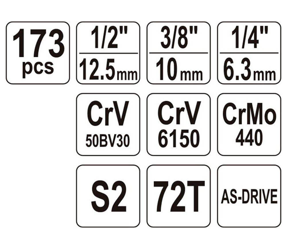 Set 173 duze tubulare și biți YATO YT38931 4-32mm-5