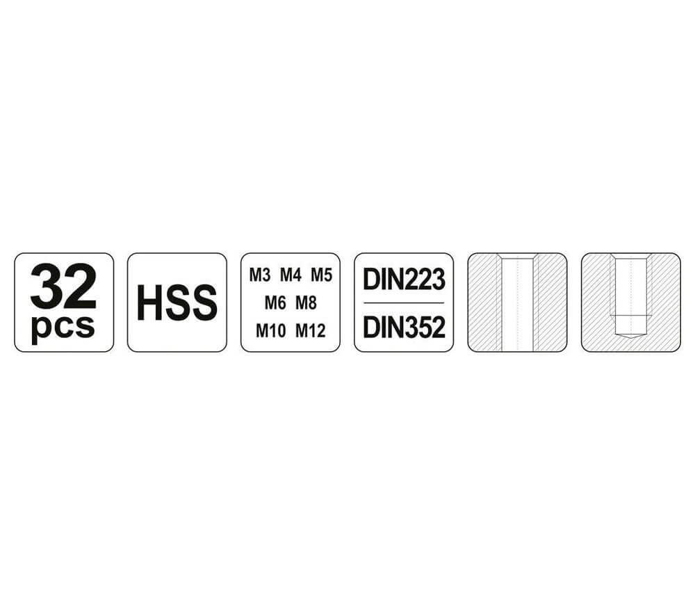 Set 32 filiere și tarozi YATO YT2975 M3-M12-6