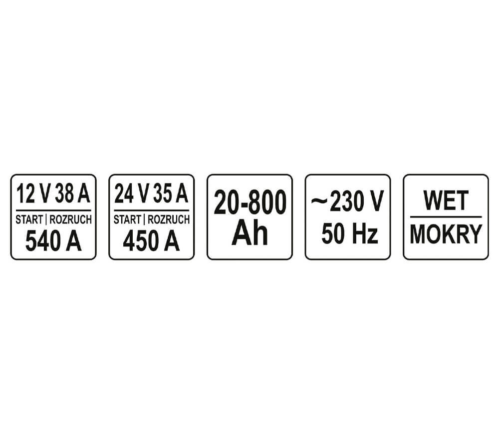 Încărcător acumulator auto + dispozitiv pornire YATO YT83062 540A 12-24V-6