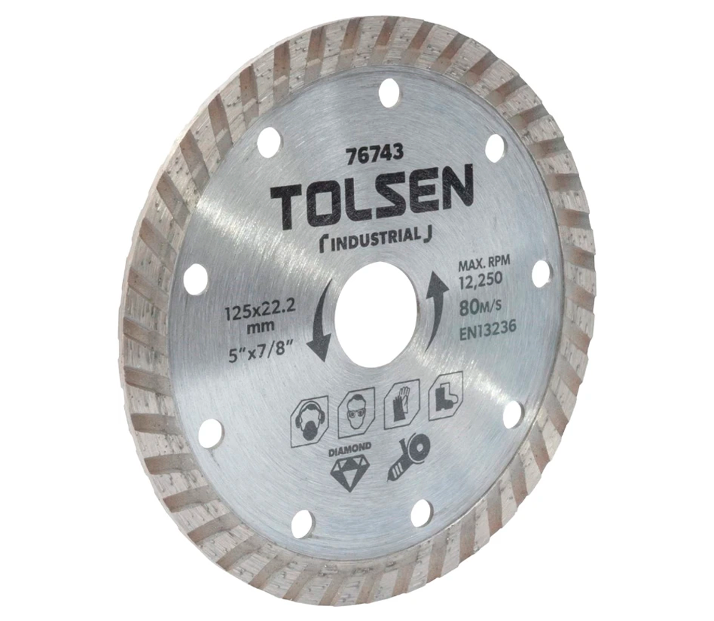 Disc de tăiat cu diamant Tolsen 76743 125mm turbo Cermică/Marmura/Granit
