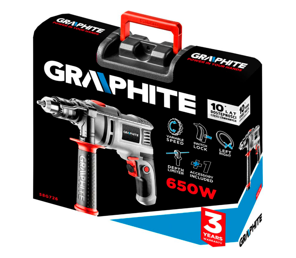 Дрель ударная GRAPHITE 58G726 650вт-3