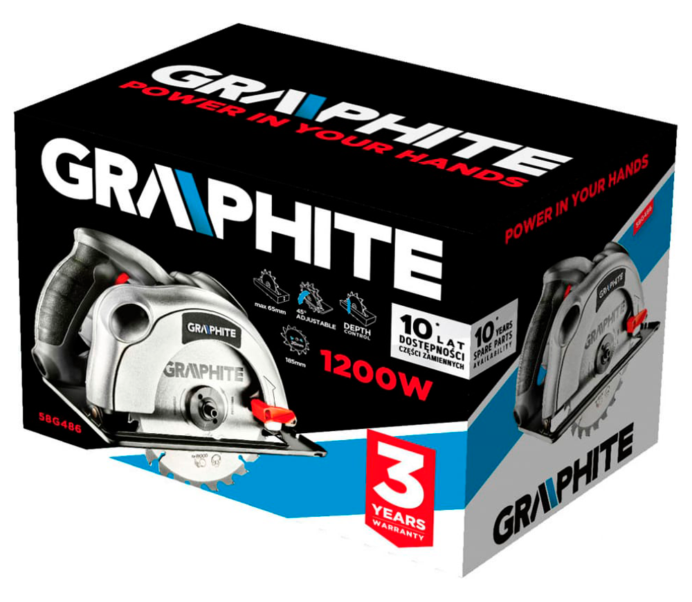Дисковая пила GRAPHITE 58G486 1200вт 185мм-6