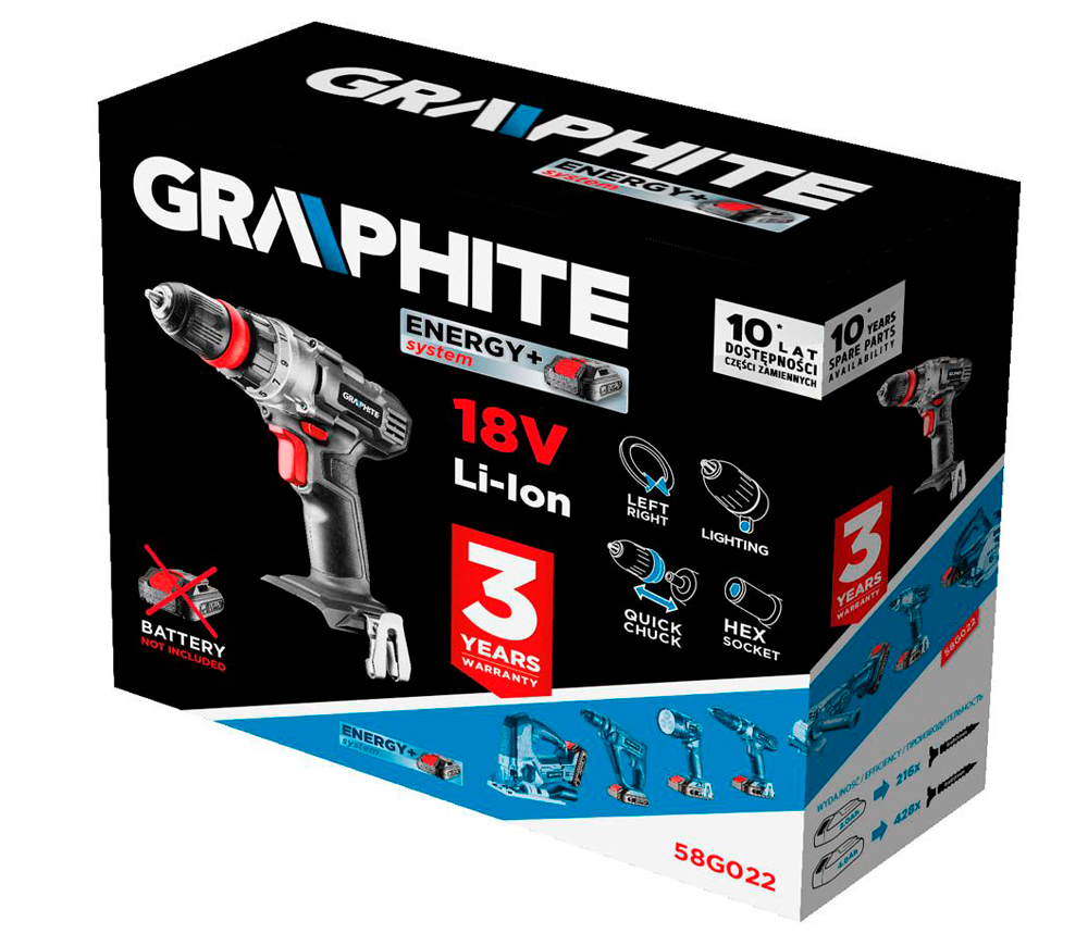 Mașină de înșurubat cu acumulator (fără accum.) GRAPHITE 58G022 18V-8