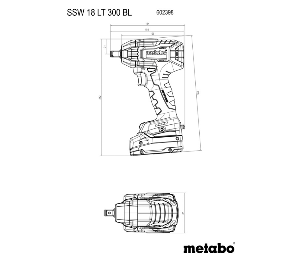 Mașină de înșurubat cu impact cu acumulator (fără bat) METABO METABO SSW 18 LT 300 BL 300Nm-7