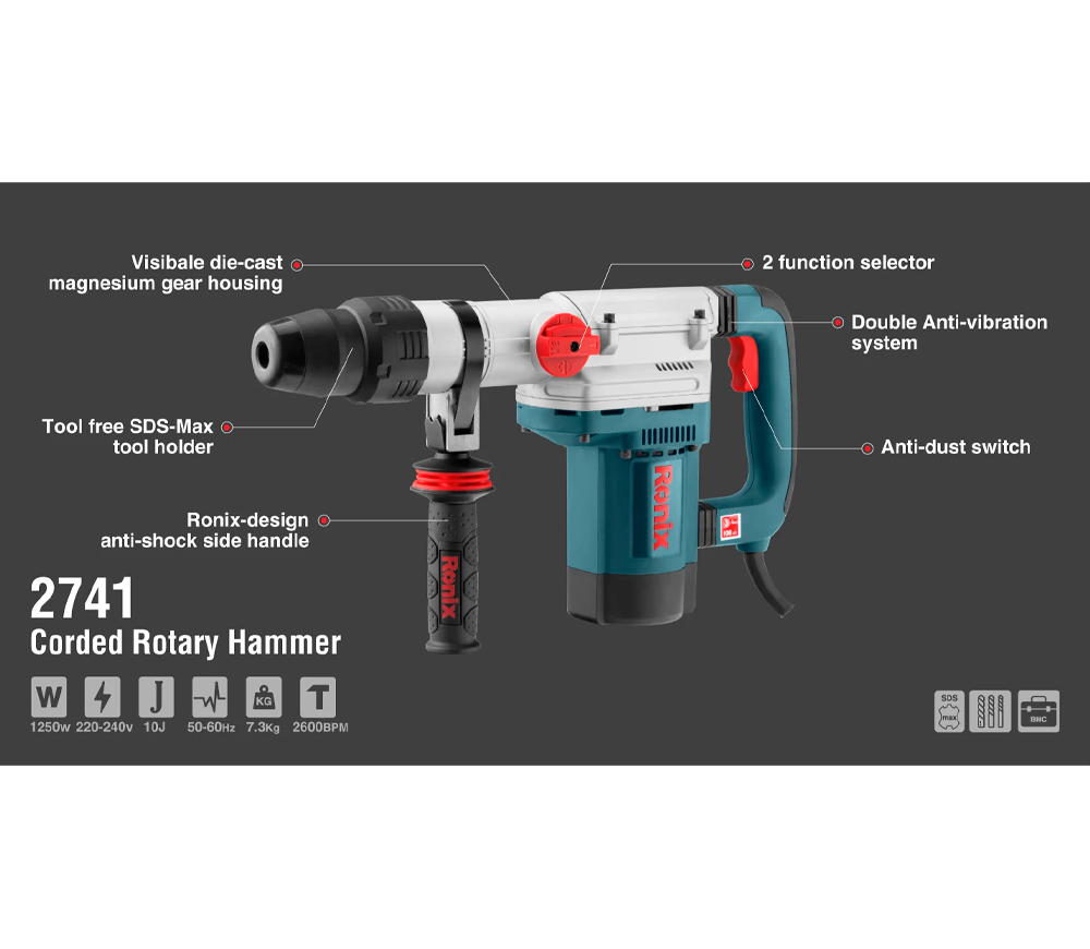 Ciocan rotopercutor RONIX 2741 1250w SDS-Max-10