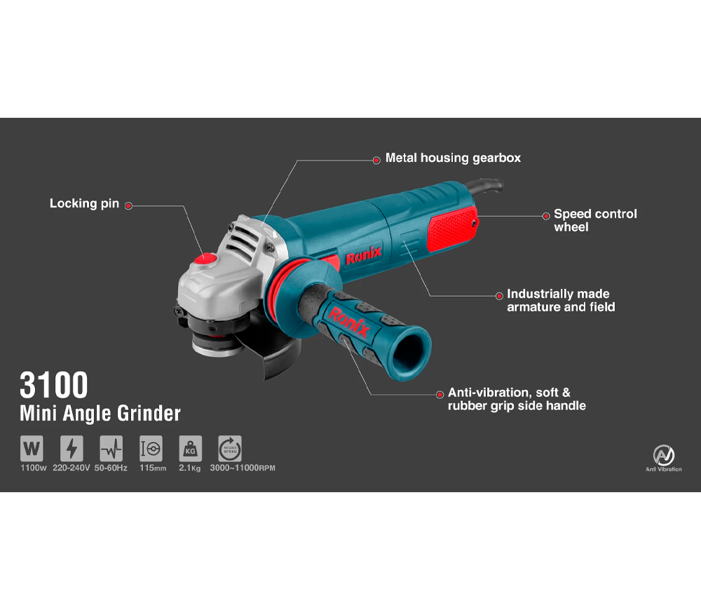 Угловая шлифмашина RONIX 3100 1100вт 115мм-2