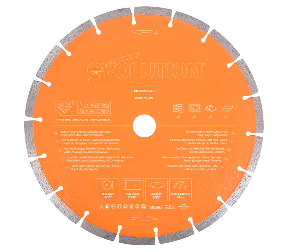 Disc de tăiat cu diamant EVOLUTION PD255SEG-CS 255mm Segmentat Beton