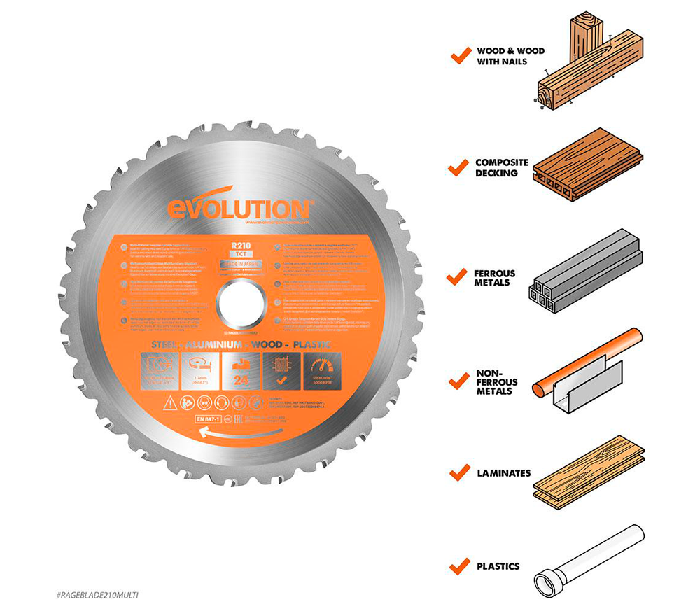 Пильный диск EVOLUTION RAGEBLADE210M 210мм 1.7мм-2