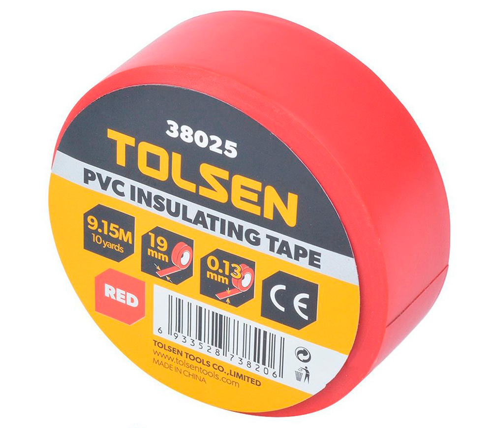Bandă izolantă Tolsen 38025 PVC Roșu 9.15m 19mm