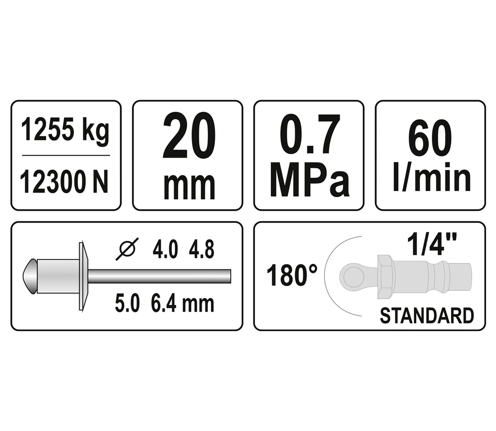 Mașină pneumatică de nituire YATO YT36177 4-6.4mm 7bar-4