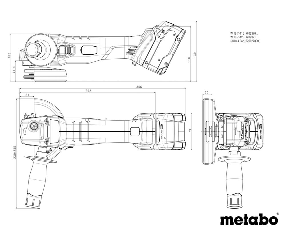 Угловая шлифмашина аккумуляторная METABO W 18 7-125 125мм 18В 4Ач-6