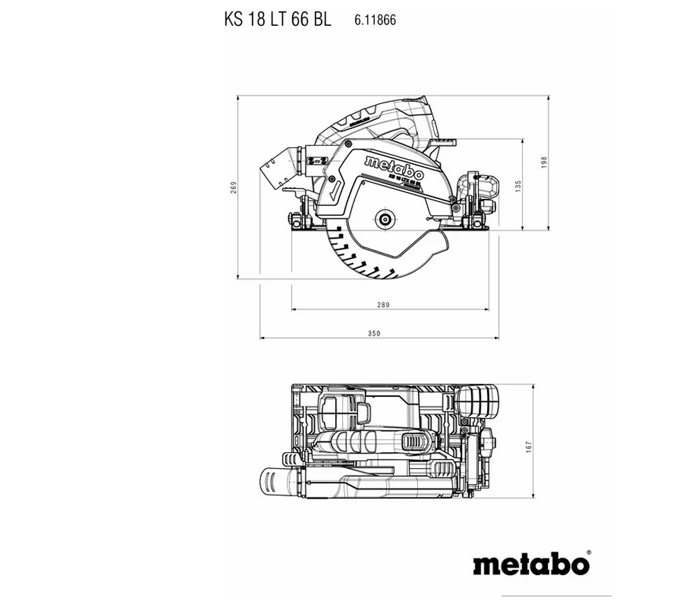 Fierăstrău circular cu acumulator (fără bat) METABO KS18 LTX 66 BL 165mm 18V-2