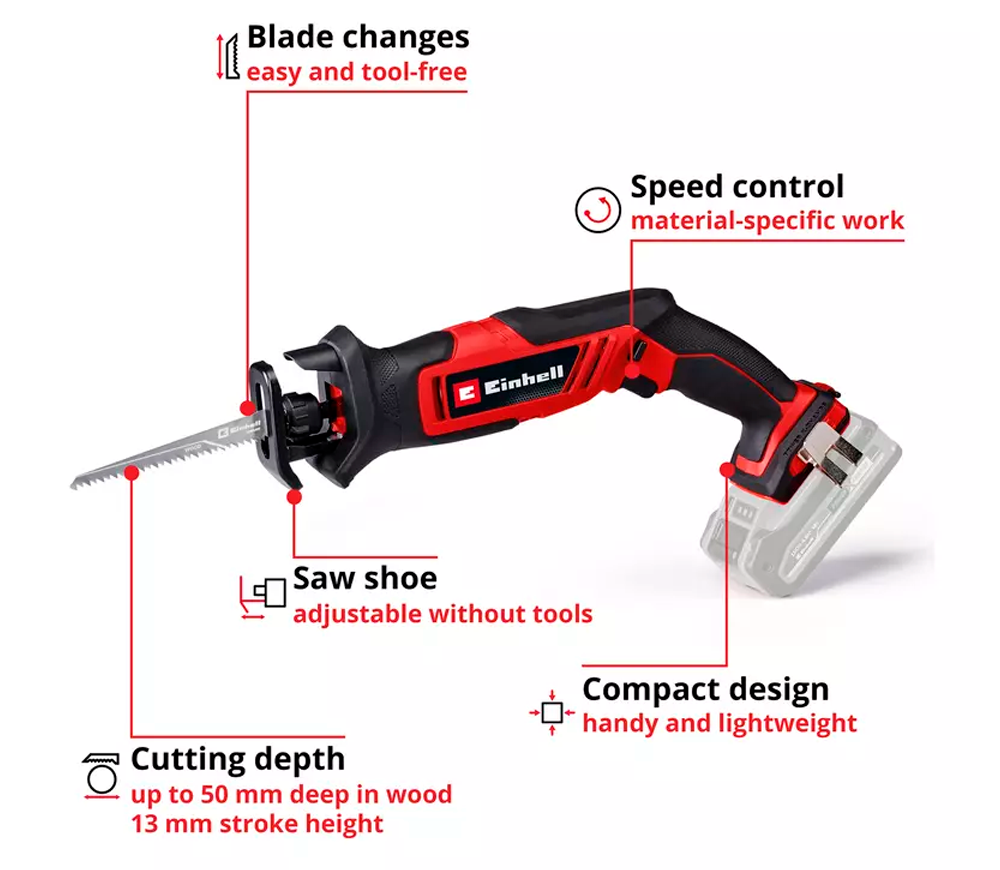 Fierăstrău sabie cu acumulator (fără bat) EINHELL TE-AP 18/13 Li SOLO 18V-2