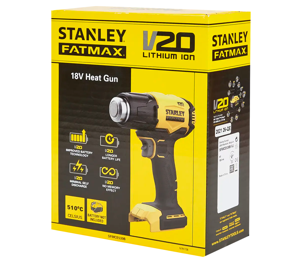 Фен строительный аккум. (без АБК) STANLEY SFMCE530B-XJ  510°C-6