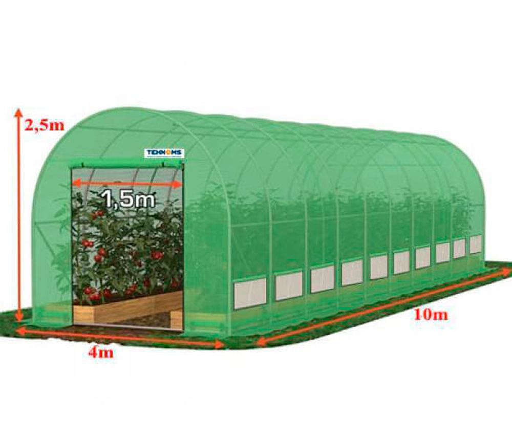 Seră arcuită TEHNO-MS 10x4x2.5 m 40m² Verde