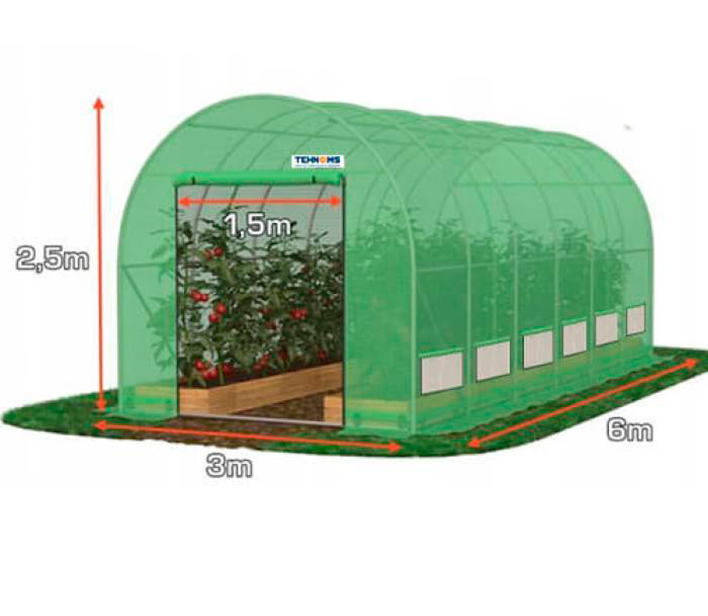 Seră arcuită TEHNO-MS 6x3x2.5 m 18m² Verde