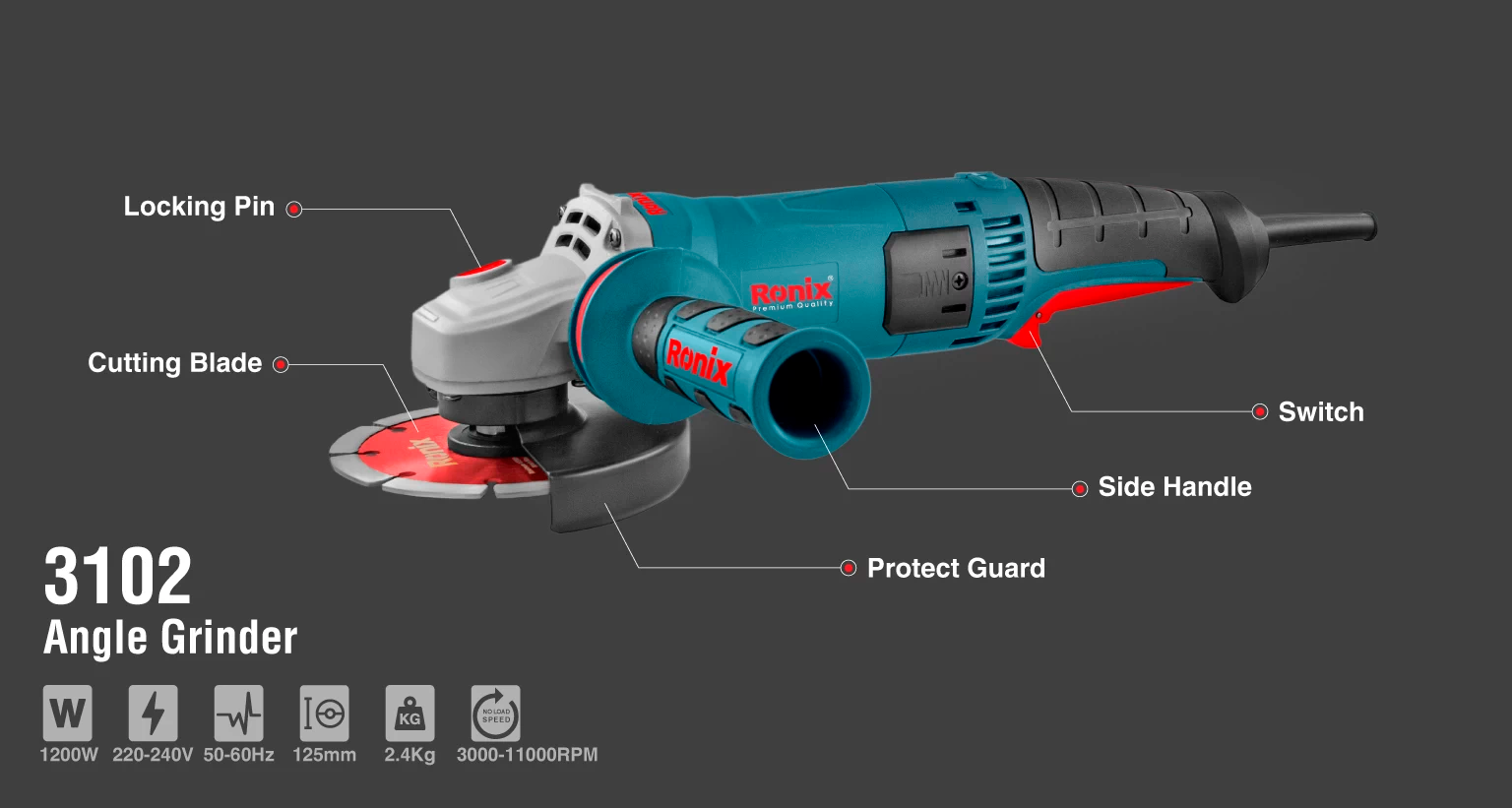 Угловая шлифмашина RONIX 3102 1200вт 125мм-7