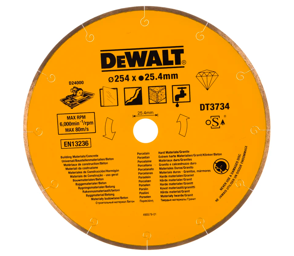 Disc de tăiat cu diamant DEWALT DT3734 254mm Segmentat Piatră
