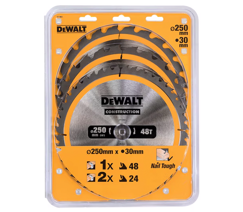 Набор пильных дисков 3 шт. DEWALT DT1963 250мм 1.7мм-2