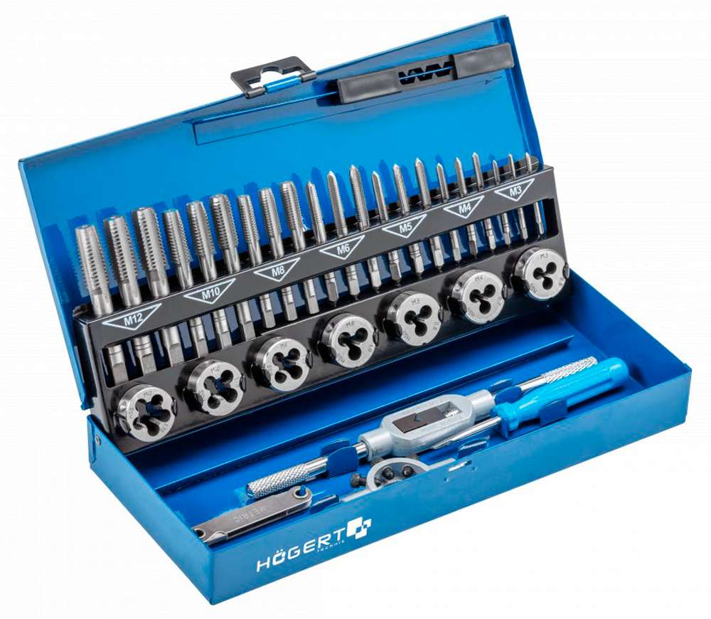Set 32 filiere și tarozi HOEGERT HT3B582 M3-M12