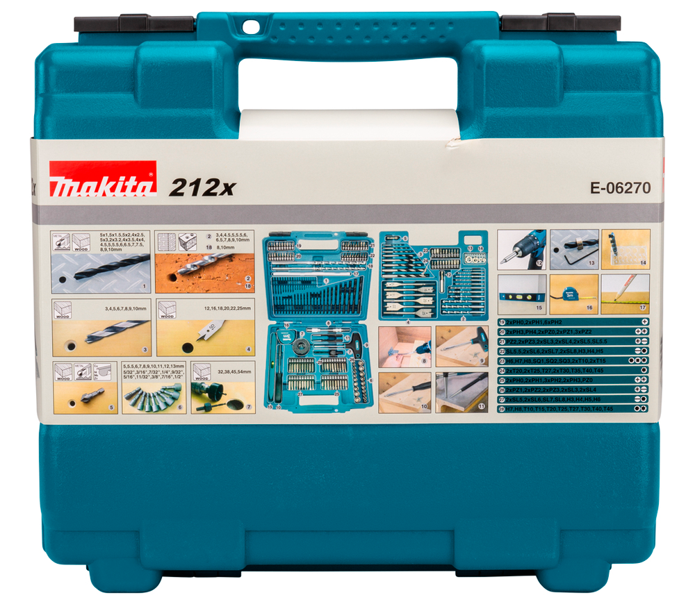 Set burghiuri, biți și carote 212 buc MAKITA E-06270 3-54mm HSS-8