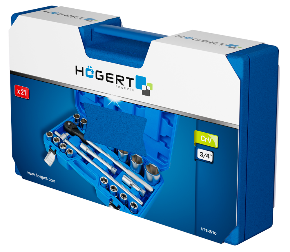 Набор 21 шт головки торцевые HOEGERT HT1R510 19-50 мм-5