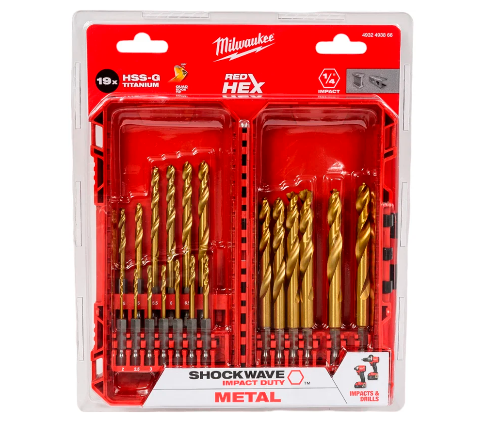 Set burghiuri pe metal MILWAUKEE SHOCKWAVE RED HEX 2-10mm HSS-TIN-2