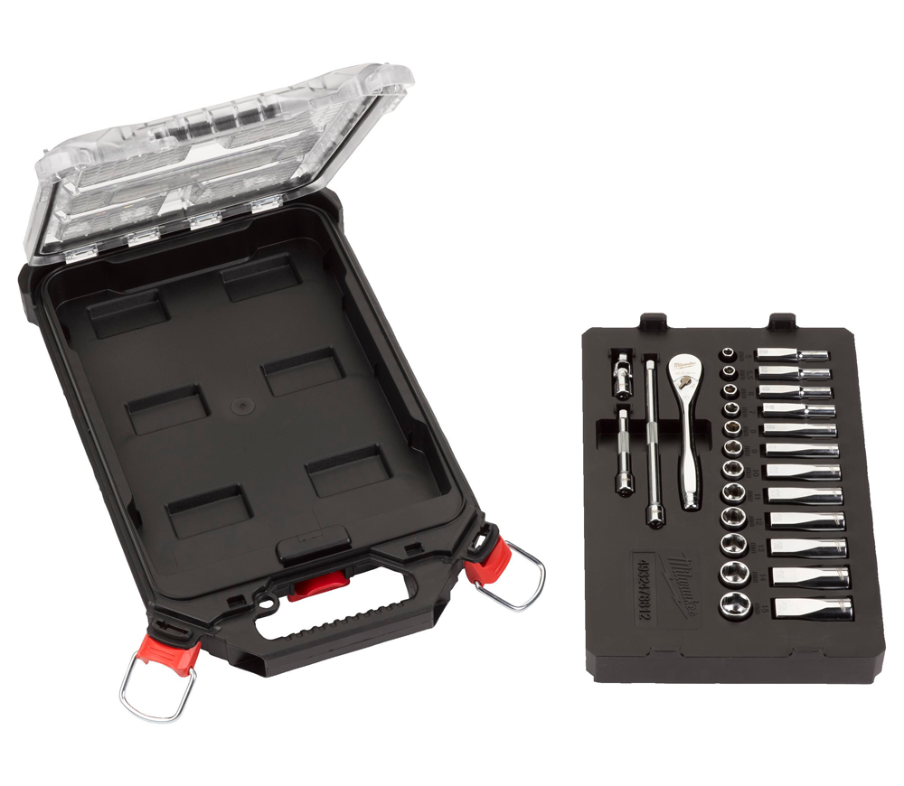 Set 32 buc. cu cap de soclu + clichet 3/8" MILWAUKEE Socket PACKOUT Set6-19 mm-2