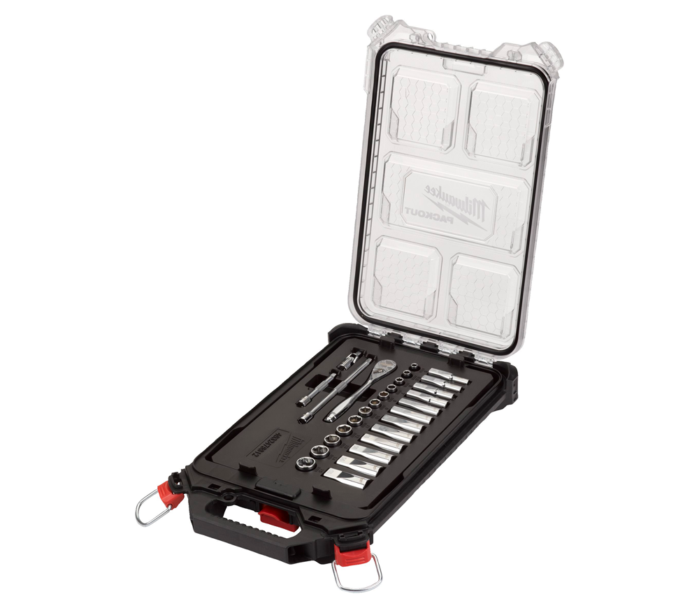 Set 32 buc. cu cap de soclu + clichet 3/8" MILWAUKEE Socket PACKOUT Set6-19 mm