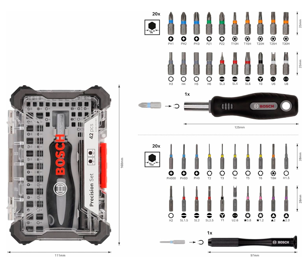 Набор бит BOSCH Precision Screwdriver Bit Set PH/PZ/SL/TX/HEX 25/75мм-3