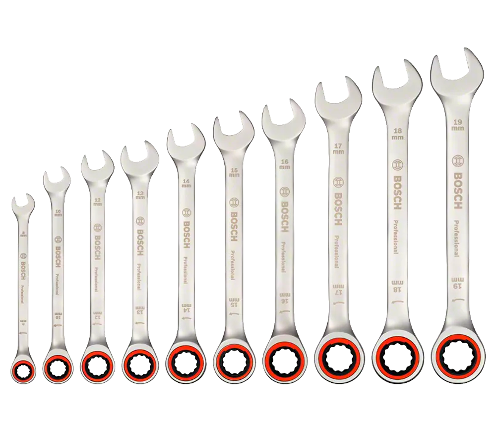 Set de chei cu clichet 10 piese  BOSCH 1600A02AU0 8-19mm