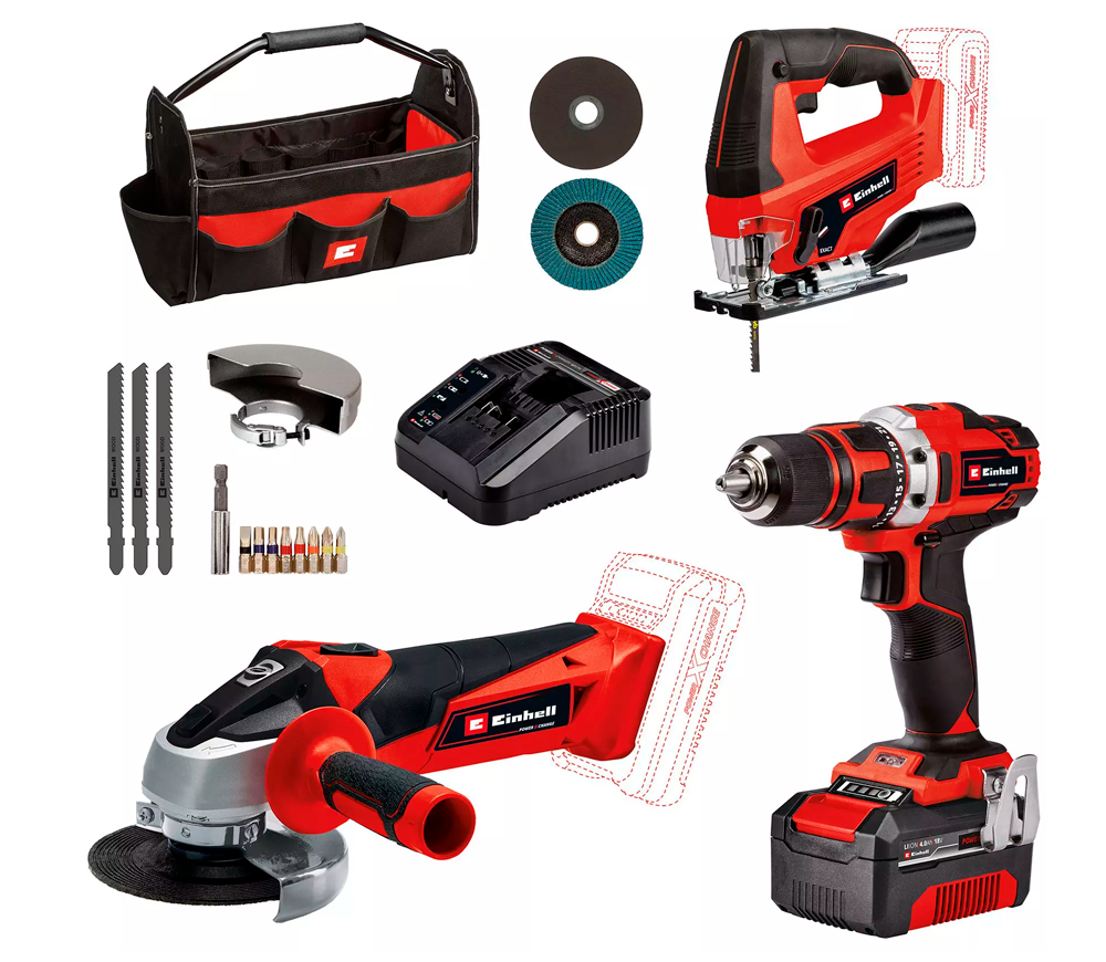 Set de unelte cu acumulator EINHELL TE-TK 18/3 Li Kit (JS+CD+AG)