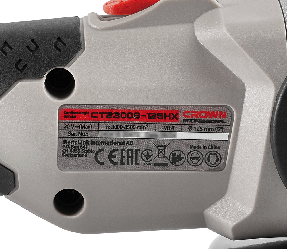 Polizor unghiular cu acumulator CROWN CT23008-125HX-5 IMC 125mm 20V 5Ah-8