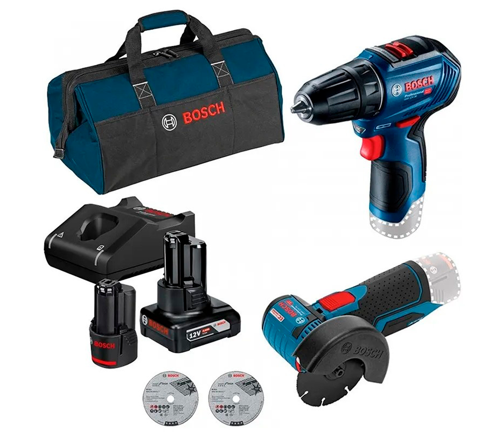 Set de unelte cu acumulator BOSCH GWS 12V-76 + GSR 12V-30 Bosch Professional