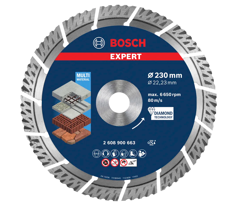 Disc de tăiat cu diamant BOSCH EXPERT MultiMaterial 230mm Segmentat Beton/Piatră/Cărămidă